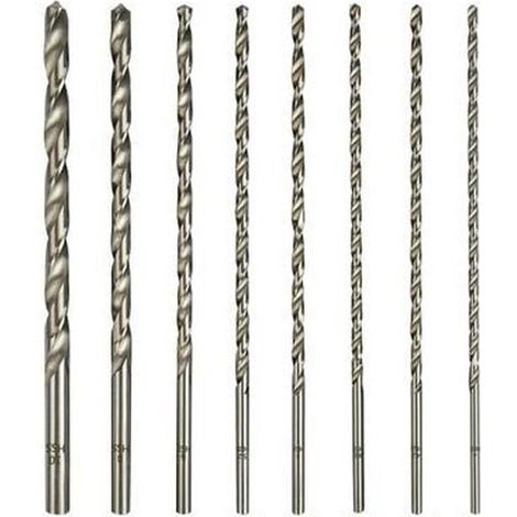 Set Mit 8 Extra Langen 200 Mm Hss-bohrern Mit Geradem Schaft, Durchmesser 4 Mm, 4,2 Mm, 4,5 Mm, 5 Mm, 5,2 Mm, 6 Mm, 8 Mm Und 10 Mm. Bohrwerkzeug Für Holz.