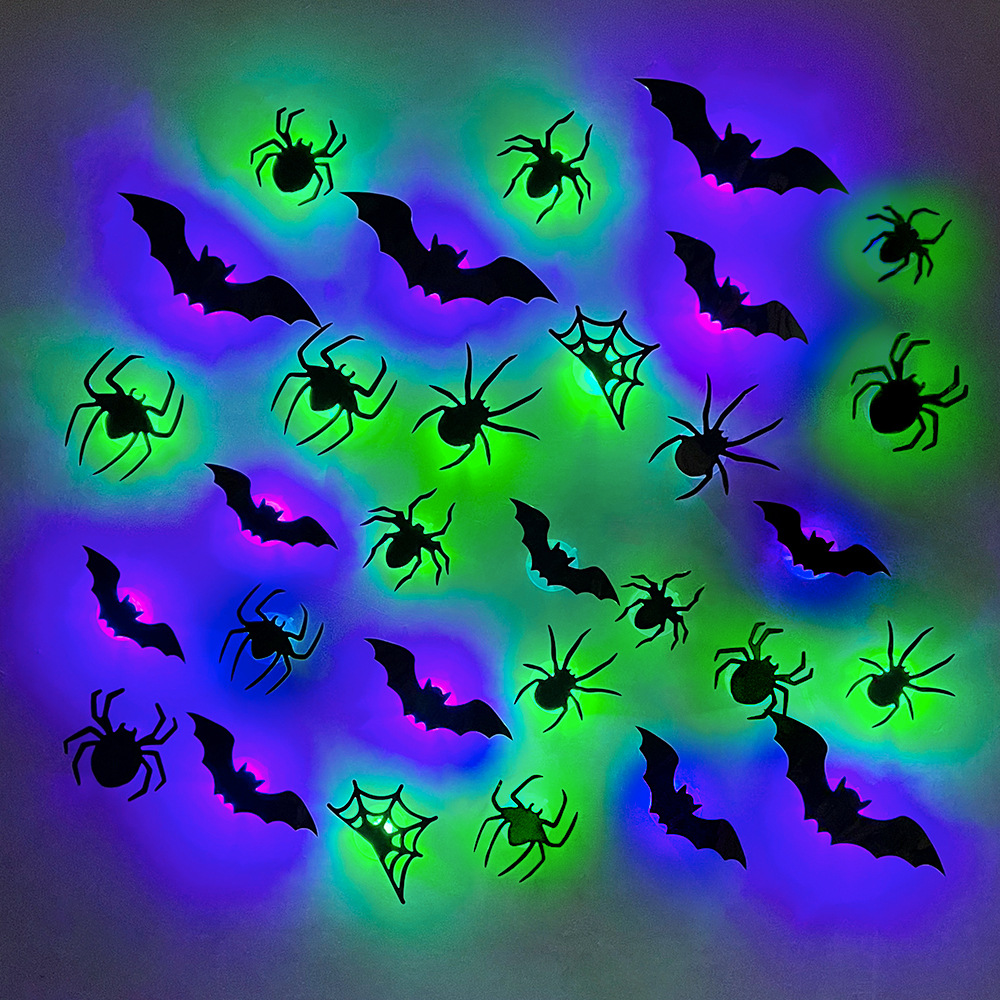 Halloween-dekoration Für Draußen: 24 Im Dunkeln Leuchtende 3d-fledermäuse + 18 Spinnen – Geeignet Für Türen Und Fenster