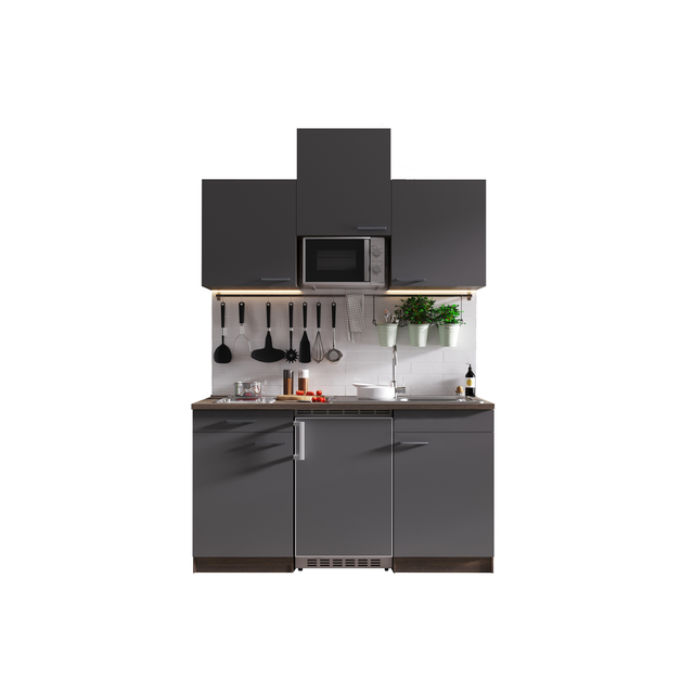 Respekta Küchenzeile KB150EYGMIC 150 cm Grau-Eiche York Nachbildung