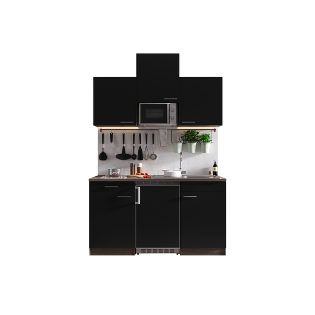 Respekta Küchenzeile KB150EYSMIC 150 cm Schwarz-Eiche York Nachbildung