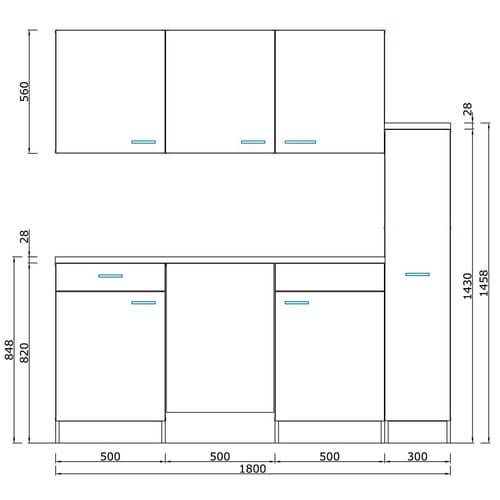 Respekta Küchenzeile KB180EYSMI 180 cm Schwarz-Eiche York Nachbildung
