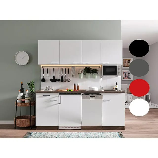 Respekta Küchenzeile KB195EYWMI 195 cm Weiß-Eiche York Nachbildung