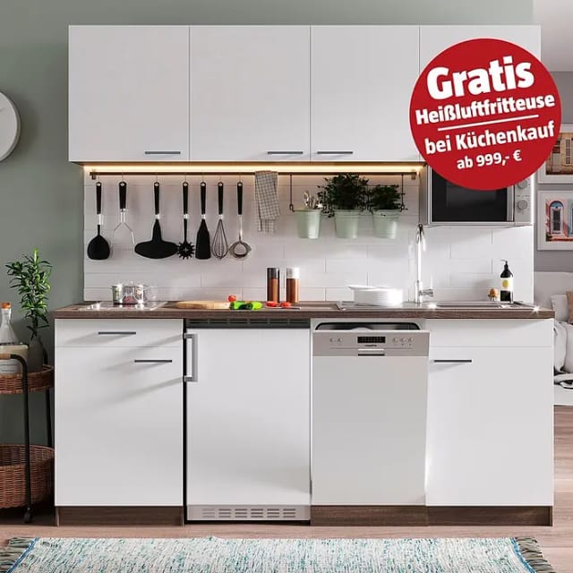Respekta Küchenzeile KB195EYWMIC 195 cm Weiß-Eiche York Nachbildung