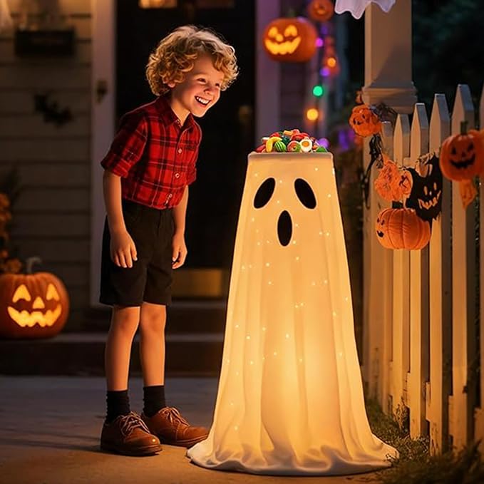 Halloween-geister-süßigkeitenschale Mit Fernbedienung Und 8 Led-lichtmodi Niedliche Geister-süßigkeitenbox, Geeignet Für Die Aufstellung Auf Einer Veranda Halloween-dekoration Für Drinnen Und Draußen.