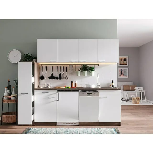 Respekta Küchenzeile KB225EYW 225 cm Weiß-Eiche York Nachbildung