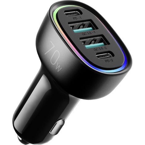 70-w-usb-c-autoladegerät, 4 Anschlüsse [pd35w Und Qc3.0], Ultraschnelles Usb-c-autoladegerät, Mini-autoladegerät