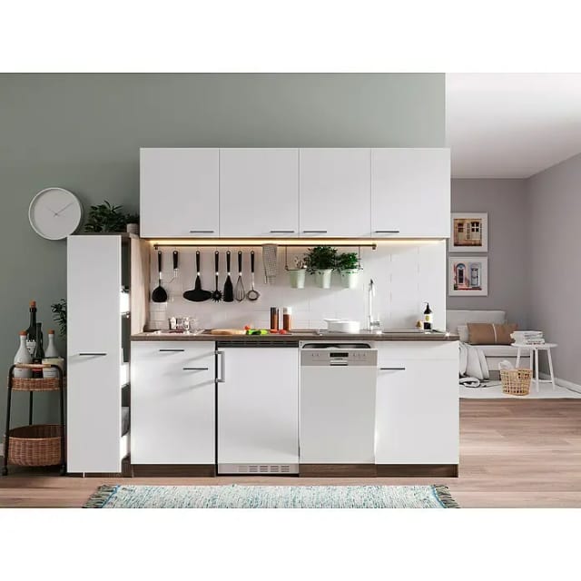 Respekta Küchenzeile KB225EYWC 225 cm Weiß-Eiche York Nachbildung