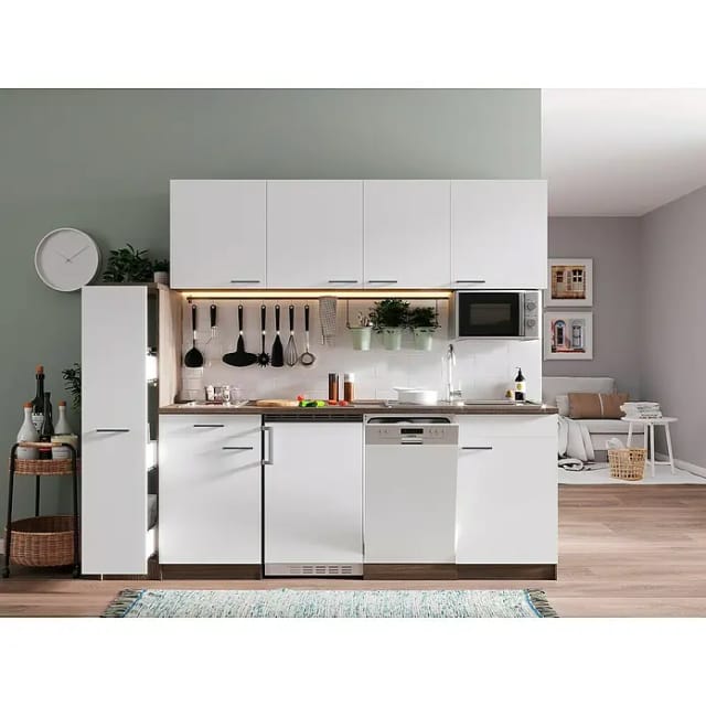 Respekta Küchenzeile KB225EYWMIC 225 cm Weiß-Eiche York Nachbildung