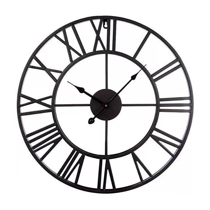33,5 Cm Große Vintage-wanduhr Mit Römischen Ziffern, Geräuschlose Und Wackelfreie Wanduhr Aus Schmiedeeisen, Dekorative Uhr Im Nordischen Stil Mit Durchbrochenem Muster, Geeignet Für Die Wohnzimmerdek