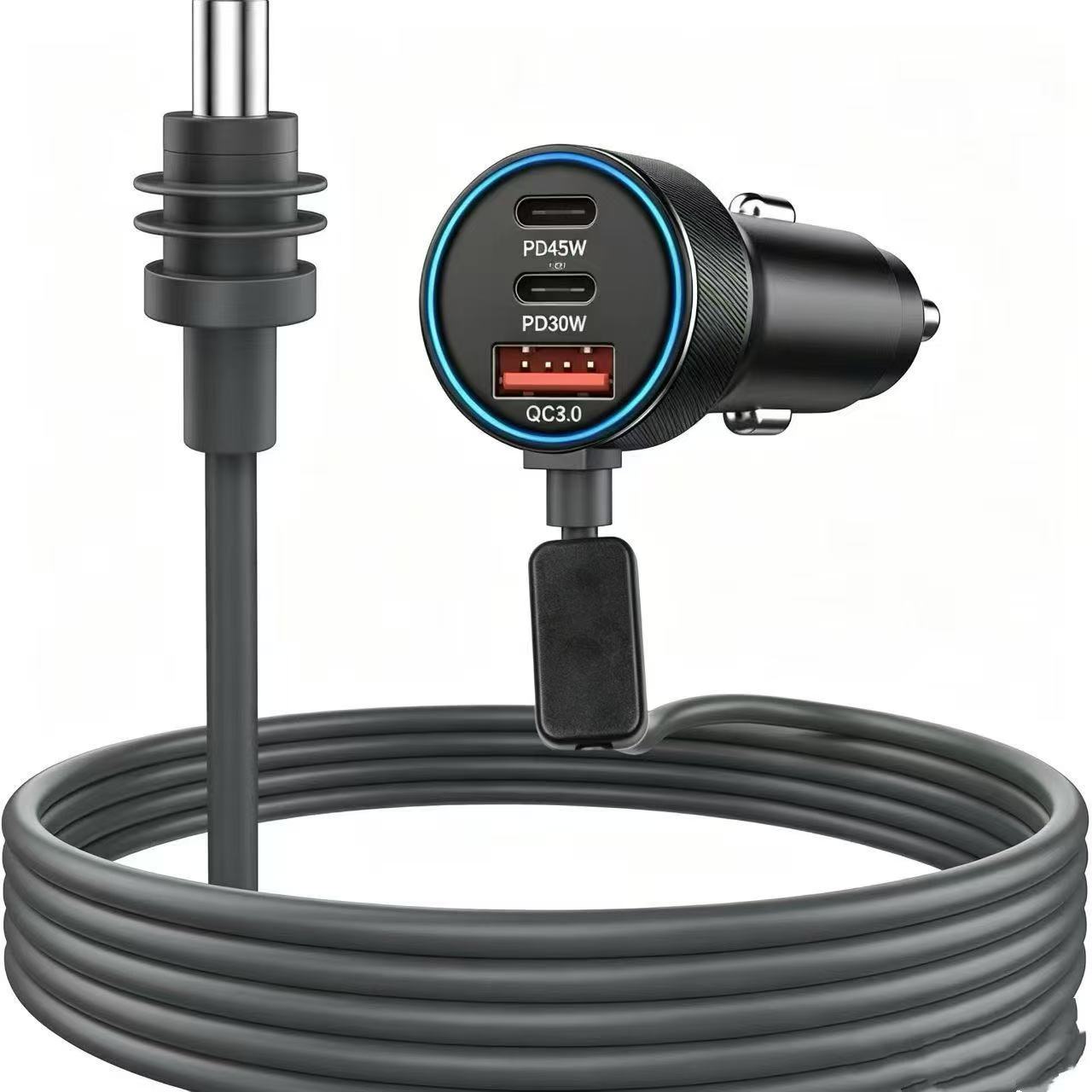 Autoladegerät Mit Boost-ladefunktion, Unterstützt Pd45w, Pd30w Und Qc3.0 Schnellladung, 18w Leistung, 30v 2a Ausgang, Wasserdichtes Dc 18awg 2 Meter Verlängerungskabel, Mehrfach-auto-netzteil.
