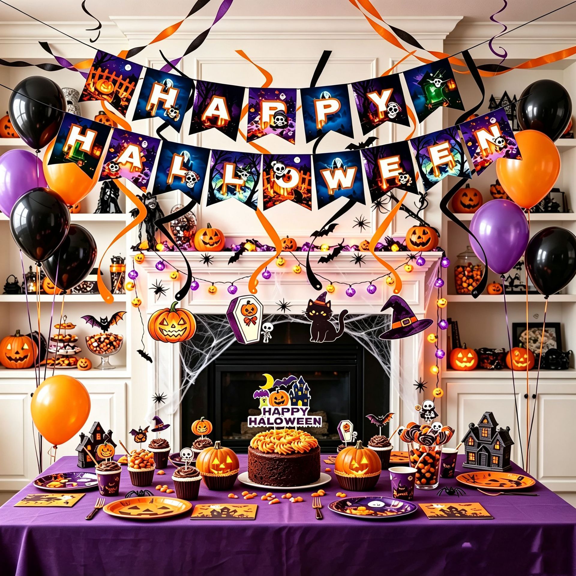 Halloween-party-dekorationsset, Happy Halloween-banner, Hängende Spiraldekoration, Cupcake-dekorationseinsatz, 12 Cupcake-dekorationseinsätze, Geeignet Für Halloween-partys Als Dekoration Für Den Inne