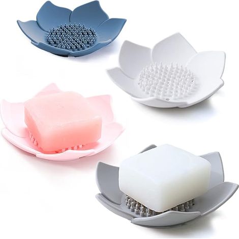 Silikon-seifenschale Mit Abflusssystem. Seifenschale Für Bad Oder Dusche. Seifenablage Für Die Küchenspüle. Blumenförmige Seifenschale Für Waschtisch Oder Badewanne. (4er-set)