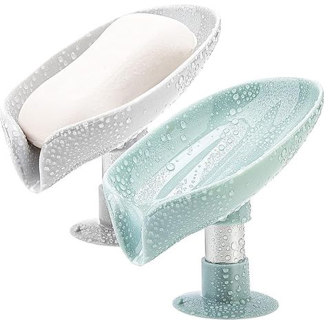 Set Mit 2 Blattförmigen Seifenschalen, Selbstreinigend Und Dank Saugnäpfen Leicht Zu Reinigen. Geeignet Für Dusche, Bad Und Küchenspüle (grau + Grün).