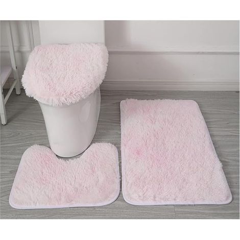 3-teiliges Set Bestehend Aus Einem Wc-sitzbezug, Einer Grau-roten Badematte Und Einer Fußmatte. (farbe: Hellrosa)