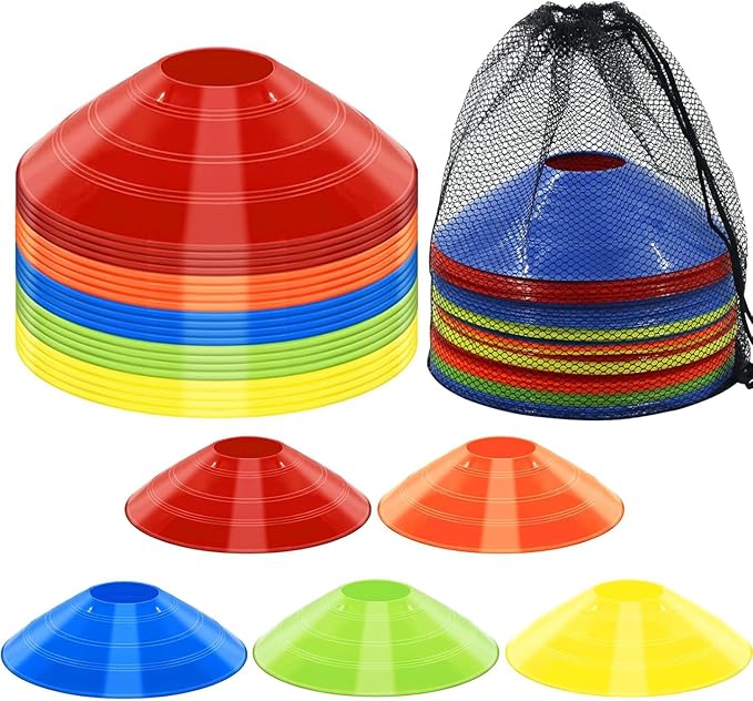 20 Agile Spielfeldmarkierungskegel, Fußballmarkierungsscheiben Mit Netzbeuteln, Professionelle Fußballtrainingskegel, Flache Spielfeldmarkierungen, Geeignet Für Kinder Und Erwachsene