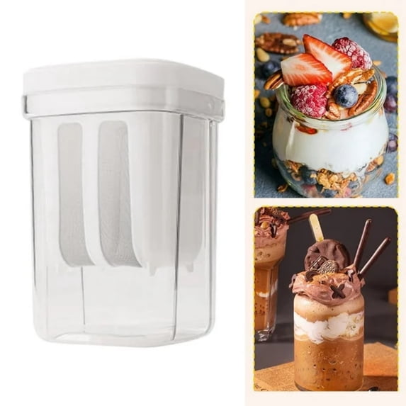 Dieser Auslaufsichere Behälter Verfügt Über Einen Herausnehmbaren Siebfilter Und Eignet Sich Perfekt Für Die Zubereitung Von Frühstücksflocken, Joghurt-parfaits, Müsli, Fruchtschichten Und Vielem Mehr