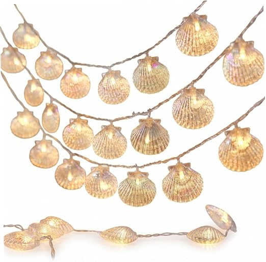 Lichterkette In Muschelform Mit 40 Led-muscheln, Batteriebetrieben, Perfekt Für Sommerliche Lichterketten, 6 Meter Lang.