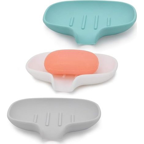 3er-set Silikon-seifenschalen Mit Abtropffläche, Seifenhalter Für Dusche/bad, Selbstentleerende Seifenablage/behälter Für Die Küche, Hält Seife Trocken, Leicht Zu Reinigen