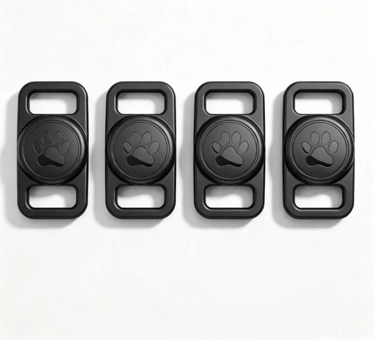 Wasserdichte Hundehalsbänder Für Apple Airtag (erste Und Zweite Generation), 4er-pack, Silikon, Schwarz.