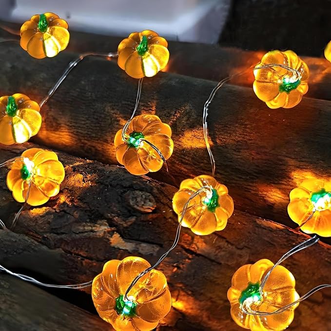 Lichterkette In Kürbisform (batteriebetrieben), 2 Meter Lang Mit 20 Leds, Für Die Herbstliche Innendekoration.