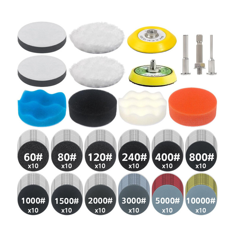 133-teiliges 3-zoll-schleifpapier- Und Polierpad-set, Schwammpolierpad, Wollpad, Geeignet Für Elektrische Bohrmaschinen, Autopolitur, Metall- Und Holzoberflächenschleifen.