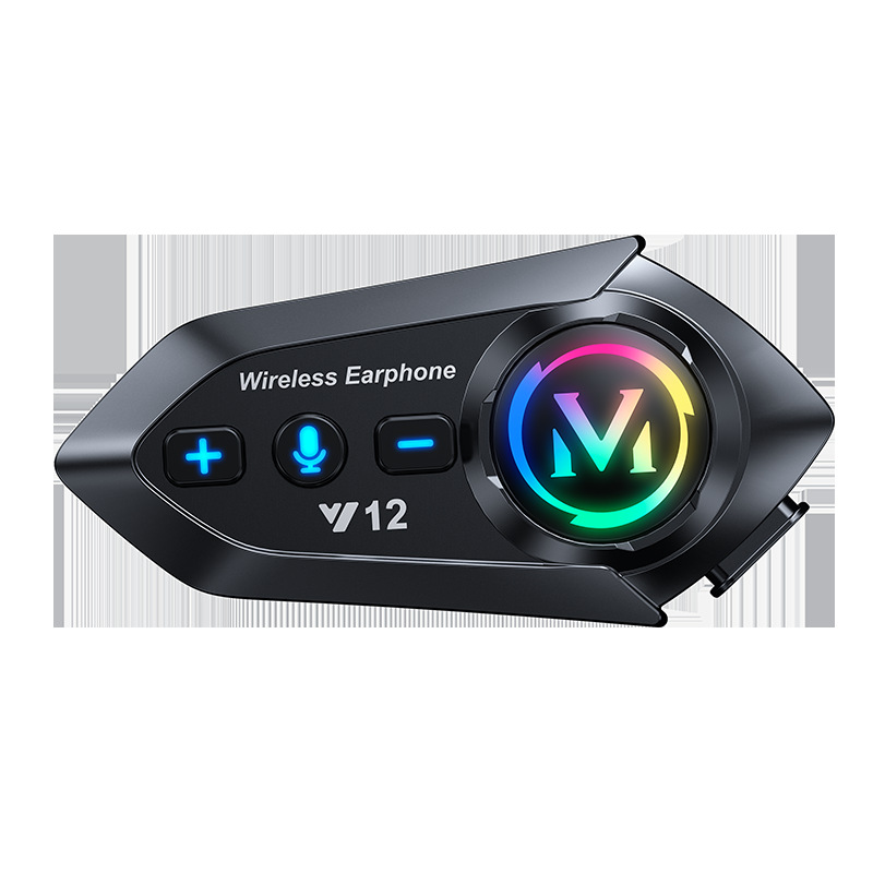 Das Y12 Motorradhelm-bluetooth-headset Verfügt Über Einen Rgb-beleuchteten Kabellosen Motorradhelm-lautsprecher, Ist Für Integral-, Halbgesichts- Und Jethelme Geeignet Und Unterstützt Freisprechanrufe