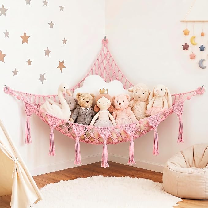 Plüschtier-hängematte, Teddybär-hängematte, Spielzeugaufbewahrungsnetz, Rosa Weiches Und Bequemes Spielzeugaufbewahrungsnetz, Geeignet Für Kinderzimmer Und Babyzimmer.