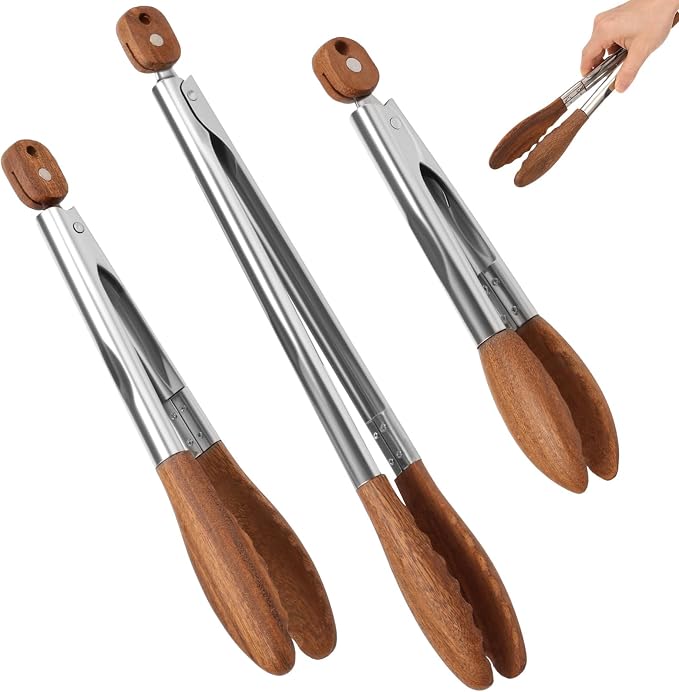 3-teiliges Kochzangen-set Aus Holz, 9/11/15 Zoll Große Küchenzange Aus Natürlichem Walnussholz, Lebensmittelzange, Geeignet Zum Grillen, Für Salate, Zum Toasten, Für Gekochte Speisen Usw.