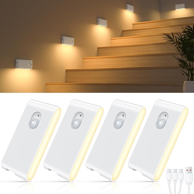 Kabelloses Sensor-nachtlicht, Magnetisches Nachtlicht Für Den Innenbereich, Geeignet Für Kleiderschränke, Flure, Treppenhäuser, Schlafzimmer Und Kinderzimmer (4er-pack)
