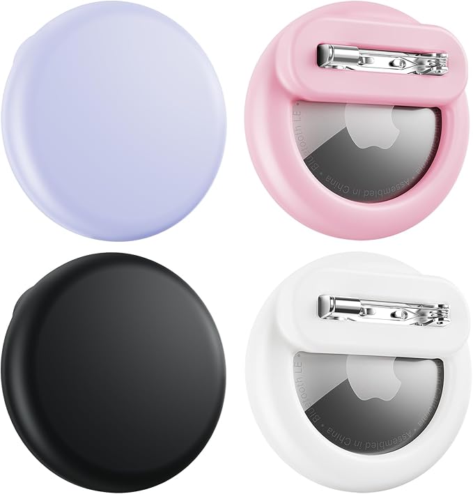 4er-packung Verdeckter Airtag-schutzhüllen Mit Unsichtbaren Sicherheitsnadeln. Wasserdichte Airtag-tracker-hüllen, Erhältlich In 4 Farben: Schwarz, Weiß, Rosa Und Lila. Geeignet Für Kinder- Und Senior
