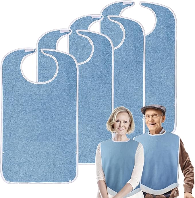 Lätzchen Für Erwachsene – Unisex, Aus Frottee, Saugfähig Auf Der Vorderseite, Wasserdicht Auf Der Rückseite, Leicht Zu Reinigen Und Fängt Krümel Auf.