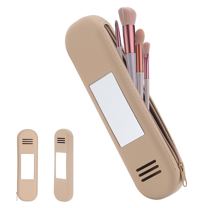 2-teilige Reise-organizer-tasche Für Make-up-pinsel Mit Integriertem Spiegel, Tragbarer Aufbewahrungsbeutel Mit Reißverschluss, 2-in-1 Reise-organizer-tasche Für Make-up-werkzeuge