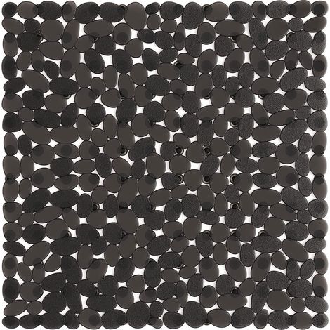 Rutschfeste Badematte Mit Schwarzem Kieselsteinmuster, 53 X 53 Cm (nur Für Glatte Badewannen). Sichere Duschmatte Mit Abflusslöchern Und Saugnäpfen.