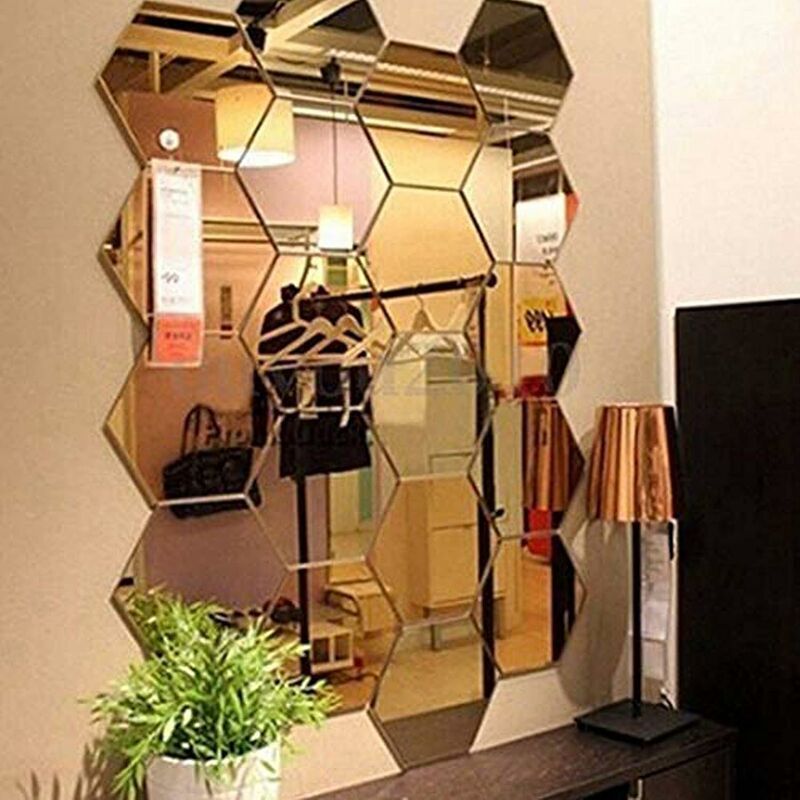 Set Mit 12 Sechseckigen, Selbstklebenden Pvc-wandspiegeln – Durchmesser 10 Cm – Spiegeleffekt Für Die Inneneinrichtung – Einfache Montage