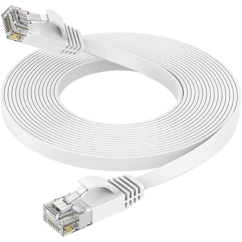 15 M Langes Highspeed-ethernet-kabel. Flaches Cat-6-netzwerkkabel Mit Rj45-steckern. Langes Lan-kabel Mit Klemmen.