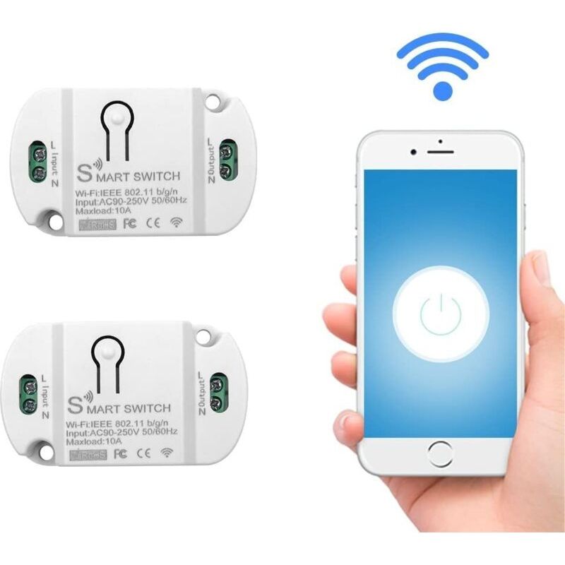 Tuya Smart Wifi-schalter, Lichtschalter. Wlan-fähiger Schalter. 10-a-diy-smart-schalter, Kompatibel Mit Alexa Und Google Home (2er-pack).