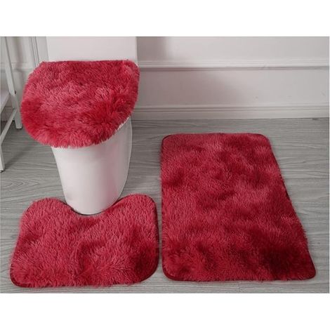 3-teiliges Set Bestehend Aus Einem Wc-sitzbezug, Einer Grau-roten Badematte Und Einer Fußmatte. (farbe: Burgunderrot)