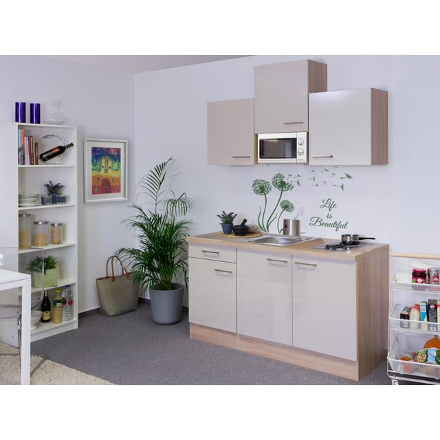 Flex-Well Exclusiv Singleküche Orlando 150 cm breit Kaschmir Glanz-Sonoma Eiche