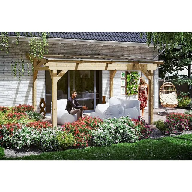 Skan Holz Terrassenüberdachung Sanremo B x T 434 cm x 350 cm Leimholz Natur