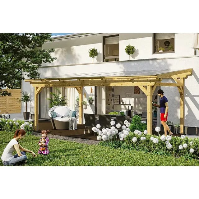 Skan Holz Terrassenüberdachung Sanremo B x T 648 cm x 350 cm Leimholz Natur