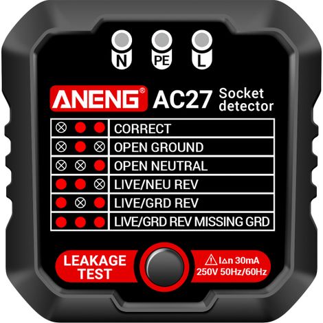 Aneng 250v Steckdosentester, Schnelle Stromleckageerkennung, Polaritäts- Und Erdungsprüfung (automatisch)