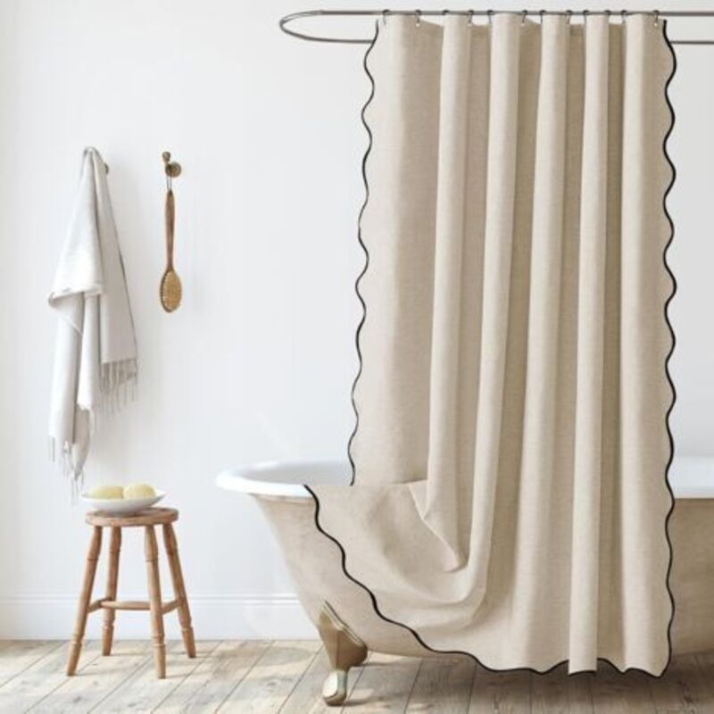 Duschvorhang Aus Strukturiertem Leinen, 90 X 180 Cm, Schmal, Wasserdicht, Schimmelresistent, Waschbar, Mit Ringen, Beige