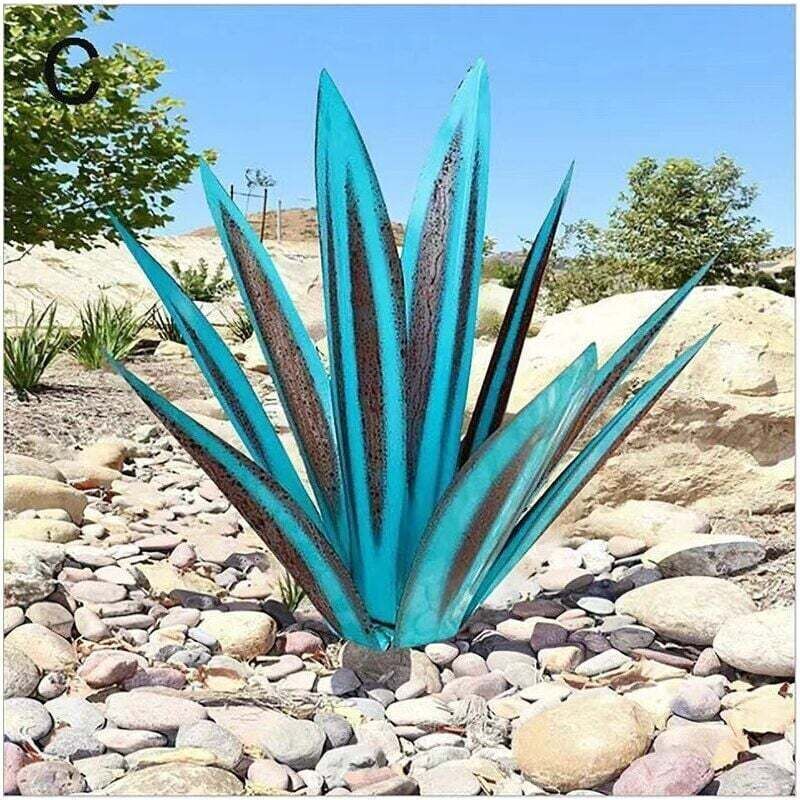 Metallene Gartenfigur In Form Einer Agave - Rustikale Metallskulptur - Rustikale Gartenstatue - 35 Cm, 9 Blätter (blau)