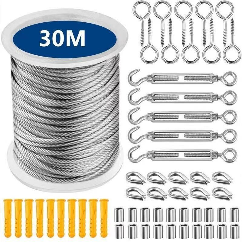 Vurahome – 30 Meter Edelstahl-hängeseil-set, 304 Edelstahl-drahtseil-set Mit Spannvorrichtung Und Haken