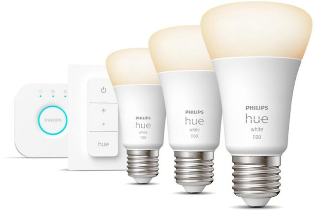 Philips Hue Starter-Set 3x Leuchtmittel E27 inkl. Dimmschalter und Hue Bridge
