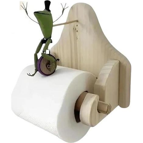 Origineller, Wandmontierter Toilettenpapierhalter Aus Holz Im Frosch-auf-einem-fahrrad-design – Ungewöhnliche Wandhalterung