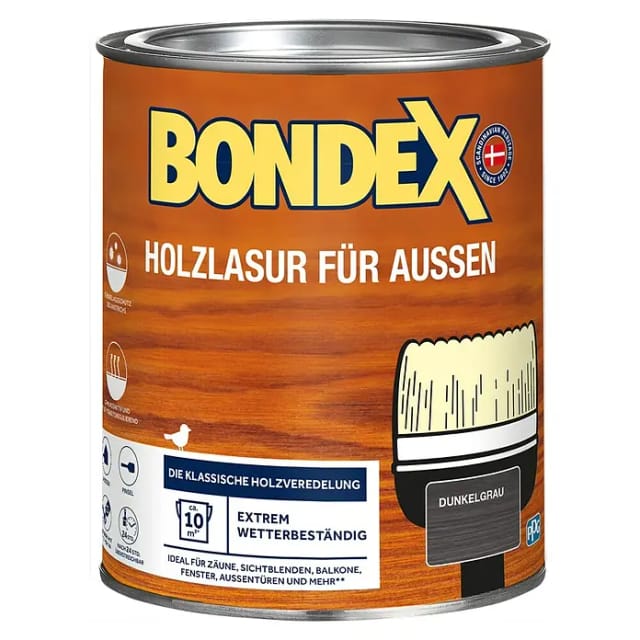 Bondex Holzlasur für Außen Dunkelgrau seidenglänzend 750 ml