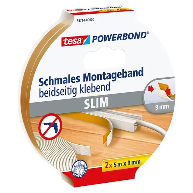 Tesa Powerbond Montageband schmal 2 Stück 5 m x 9 mm