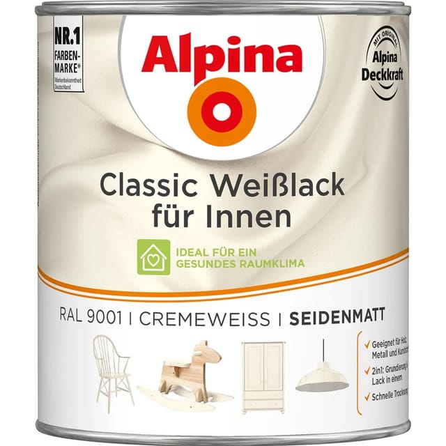 Alpina Classic Weißlack für Innen Creme seidenmatt 750 ml