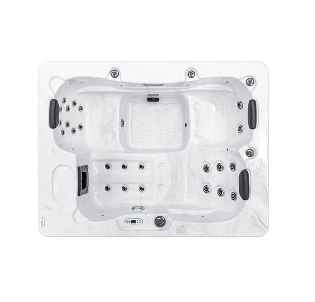 Home Deluxe Outdoor Whirlpool White Marble Plus Inkl. Treppe und Thermoabdeckung